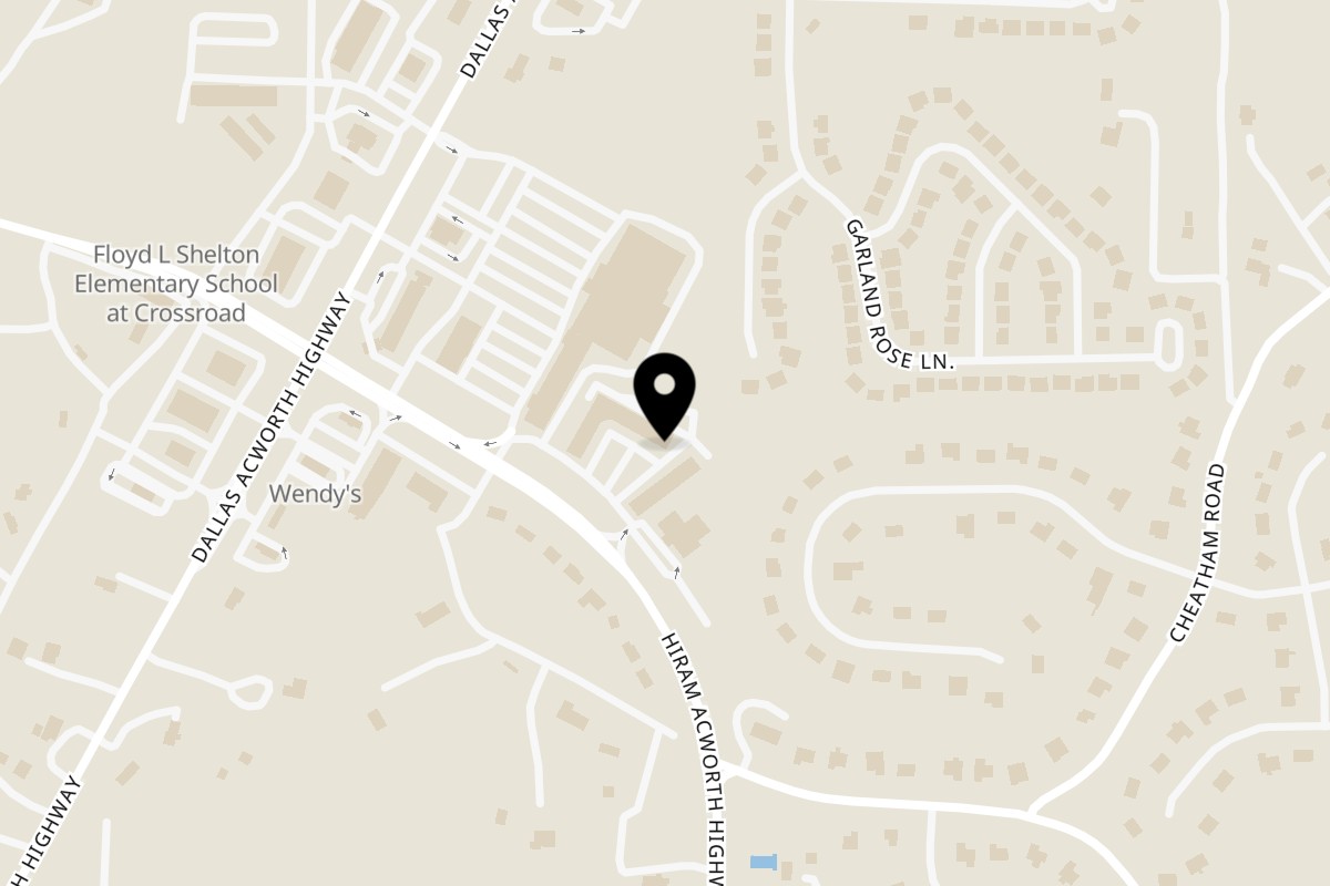 Map showing the location of Barn Belly Burgers on 8492 Hiram Acworth Hwy #129 in Dallas